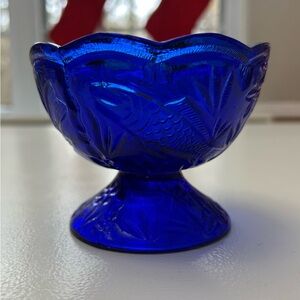 Blue Glass Pedestal Bowl